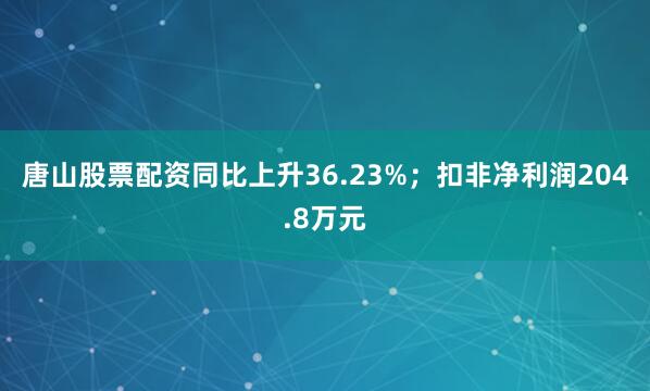 唐山股票配资同比上升36.23%；扣非净利润204.8万元